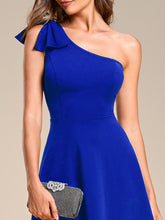 Load image into Gallery viewer, Color=Sapphire Blue | Bowknot Asymetrical One ShoulderCocktai Dress-Sapphire Blue