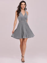 Load image into Gallery viewer, Color=Grey | Classy Short length Cocktail Dress with Deep V-neck-Grey 5