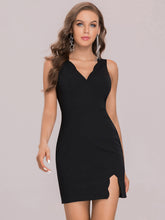 Load image into Gallery viewer, Color=Black | Simple and Cute Deep V Neck Sleeveless Wholesale Cocktail Dresses-Black 8