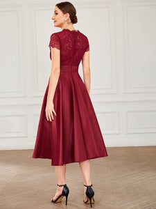 Color=Burgundy | Women's Short Sleeves Knee-Length Wholesale Cocktail Dresses-Burgundy 2