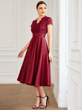 Load image into Gallery viewer, Color=Burgundy | Women&#39;s Short Sleeves Knee-Length Wholesale Cocktail Dresses-Burgundy 3