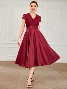 Color=Burgundy | Women's Short Sleeves Knee-Length Wholesale Cocktail Dresses-Burgundy 4