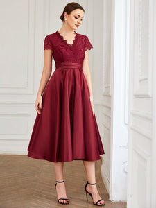 Color=Burgundy | Women's Short Sleeves Knee-Length Wholesale Cocktail Dresses-Burgundy 1