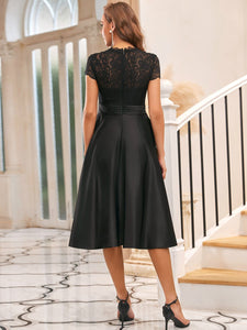 Color=Black | Women's Short Sleeves Knee-Length Wholesale Cocktail Dresses-Black 2