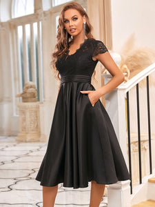 Color=Black | Women's Short Sleeves Knee-Length Wholesale Cocktail Dresses-Black 1