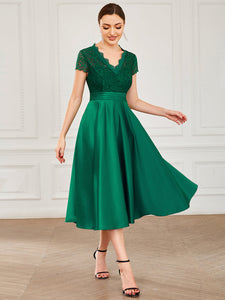 Color=Dark Green | Women's Short Sleeves Knee-Length Wholesale Cocktail Dresses-Dark Green 4