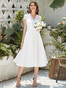Color=White | Women's Short Sleeves Knee-Length Wholesale Cocktail Dresses-White 4