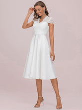Load image into Gallery viewer, Color=White | Women&#39;s Short Sleeves Knee-Length Wholesale Cocktail Dresses-White 7