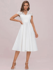 Color=White | Women's Short Sleeves Knee-Length Wholesale Cocktail Dresses-White 8