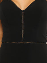 Load image into Gallery viewer, Color=Black | Elegant Above Knee A Line Deep V Neck Wholesale Cocktail Dresses-Black 5