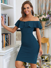 Load image into Gallery viewer, Color=Teal | Simple and Elegant Off Shoulder Wholesale Cocktail Dresses-Teal 4