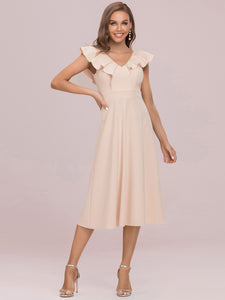 Color=Blush | Women's Deep V Neck Wholesale Petite Cocktail Dresses-Blush 6