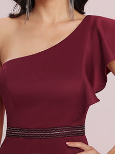 Color=Burgundy | Elegant Maxi One Shoulder Wholesale Evening Dress With Side Split Ee00104-Burgundy 5