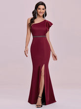 Load image into Gallery viewer, Color=Burgundy | Elegant Maxi One Shoulder Wholesale Evening Dress With Side Split Ee00104-Burgundy 1