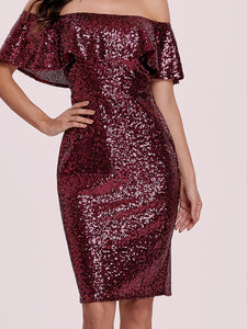 Color=Burgundy | Hot Above Knee Wholesale Sequin Evening Dress For Cocktail-Burgundy 5