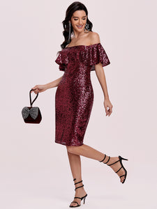 Color=Burgundy | Hot Above Knee Wholesale Sequin Evening Dress For Cocktail-Burgundy 3