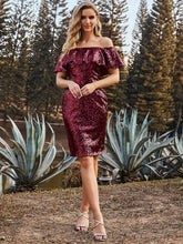Load image into Gallery viewer, Color=Burgundy | Hot Above Knee Wholesale Sequin Evening Dress For Cocktail-Burgundy 1