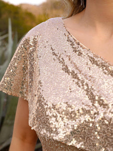 Color=Rose Gold | Hot One Shoulder Bodycon Wholesale Sequin Evening Dress Ee00107-Rose Gold 5