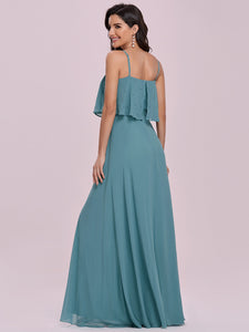 Color=Dusty blue | Simple Wholesale Side Split Chiffon Evening Dress With Spaghetti Straps Ee00108-Dusty Blue 2