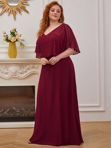 Color=Burgundy | Classy Wholesale Tulip Sleeves With Deep V-Neck Evening Dress-Burgundy 3
