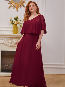 Color=Burgundy | Classy Wholesale Tulip Sleeves With Deep V-Neck Evening Dress-Burgundy 4