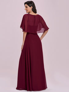 Color=Burgundy | Classy Wholesale Tulip Sleeves With Deep V-Neck Evening Dress-Burgundy 2