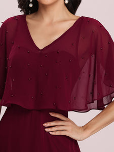 Color=Burgundy | Classy Wholesale Tulip Sleeves With Deep V-Neck Evening Dress-Burgundy 5