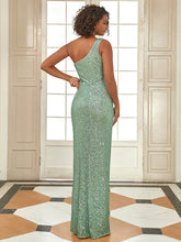 Load image into Gallery viewer, Color=sage green | Sexy One Shoulder Wholesale Sequin Evening Dress With Side Split-sage green 6