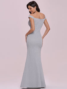Color=Grey | Wholesale Mermaid Evening Dress With See-Througn Waistline-Grey 2