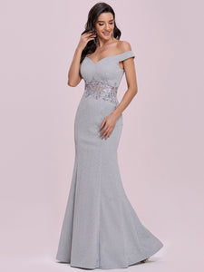 Color=Grey | Wholesale Mermaid Evening Dress With See-Througn Waistline-Grey 4