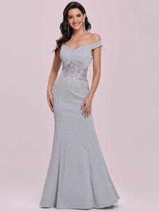 Color=Grey | Wholesale Mermaid Evening Dress With See-Througn Waistline-Grey 1