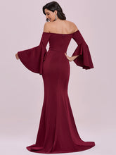 Load image into Gallery viewer, Color=Burgundy | Elegant Wholesale Off Shoulder Simple Mermaid Evening Dress-Burgundy 2