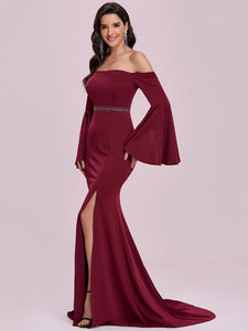 Color=Burgundy | Elegant Wholesale Off Shoulder Simple Mermaid Evening Dress-Burgundy 3
