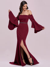 Load image into Gallery viewer, Color=Burgundy | Elegant Wholesale Off Shoulder Simple Mermaid Evening Dress-Burgundy 4