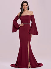 Load image into Gallery viewer, Color=Burgundy | Elegant Wholesale Off Shoulder Simple Mermaid Evening Dress-Burgundy 1