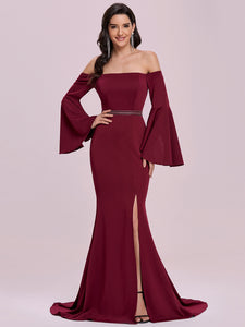 Color=Burgundy | Elegant Wholesale Off Shoulder Simple Mermaid Evening Dress-Burgundy 1