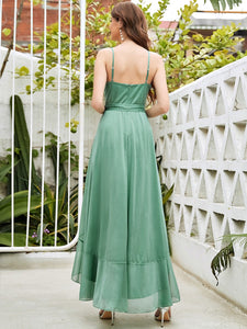 Color=Green Bean | Deep V-neck Evening Dress with Asymmetrical Hem-Green Bean 2