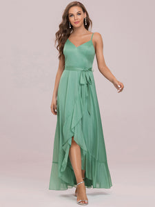 Color=Green Bean | Deep V-neck Evening Dress with Asymmetrical Hem-Green Bean 6