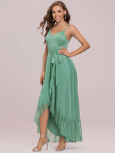 Load image into Gallery viewer, Color=Green Bean | Deep V-neck Evening Dress with Asymmetrical Hem-Green Bean 7