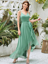 Load image into Gallery viewer, Color=Green Bean | Deep V-neck Evening Dress with Asymmetrical Hem-Green Bean 1