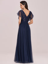 Load image into Gallery viewer, Color=Navy Blue | Floor-Length Tulip Sleeves Evening Dress For Women -Navy Blue 4
