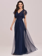 Load image into Gallery viewer, Color=Navy Blue | Floor-Length Tulip Sleeves Evening Dress For Women -Navy Blue 5