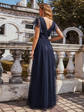 Load image into Gallery viewer, Color=Navy Blue | Floor-Length Tulip Sleeves Evening Dress For Women -Navy Blue 2
