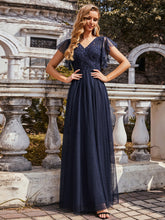 Load image into Gallery viewer, Color=Navy Blue | Floor-Length Tulip Sleeves Evening Dress For Women -Navy Blue 3