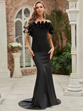 Load image into Gallery viewer, Color=Black | Cute Wholesale Ruffled Off Shoulder Long Fishtail Evening Dress-Black 3