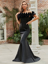 Load image into Gallery viewer, Color=Black | Cute Wholesale Ruffled Off Shoulder Long Fishtail Evening Dress-Black 1