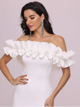 Load image into Gallery viewer, Color=Cream | Cute Wholesale Ruffled Off Shoulder Long Fishtail Evening Dress-Cream 5