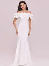 Load image into Gallery viewer, Color=Cream | Cute Wholesale Ruffled Off Shoulder Long Fishtail Evening Dress-Cream 7