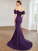 Load image into Gallery viewer, Color=Dark Purple | Cute Wholesale Ruffled Off Shoulder Long Fishtail Evening Dress-Dark Purple 2