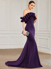 Load image into Gallery viewer, Color=Dark Purple | Cute Wholesale Ruffled Off Shoulder Long Fishtail Evening Dress-Dark Purple 3